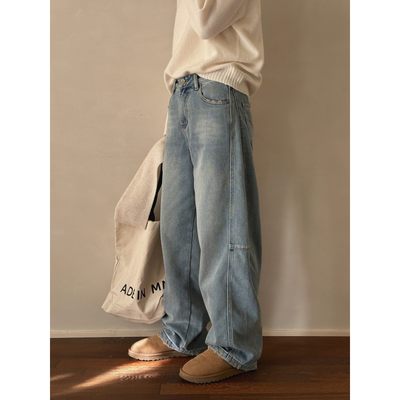 MMCC休闲百搭 YKK拉链 加绒阔腿裤直筒裤拖地长裤牛仔裤女裤子