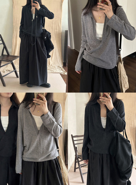 MMCC剪刀POLO领 宽松套头羊毛针织 春秋季通勤慵懒风显瘦套头衫