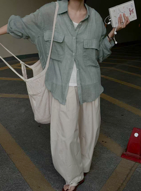 MMCC鼠尾草绿不缩水超柔软宽松衬衫 内里做光薄款空调衫防晒衣女