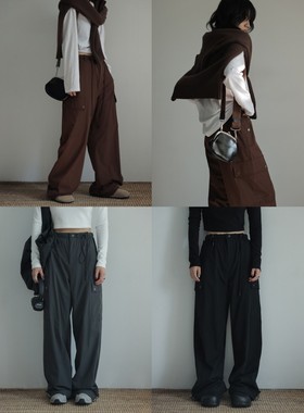 MMCC慵懒风冬季宽松显瘦高腰抽绳直筒阔腿裤工装裤加绒休闲裤女