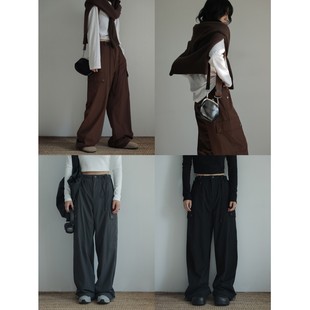 MMCC慵懒风冬季宽松显瘦高腰抽绳直筒阔腿裤工装裤加绒休闲裤女