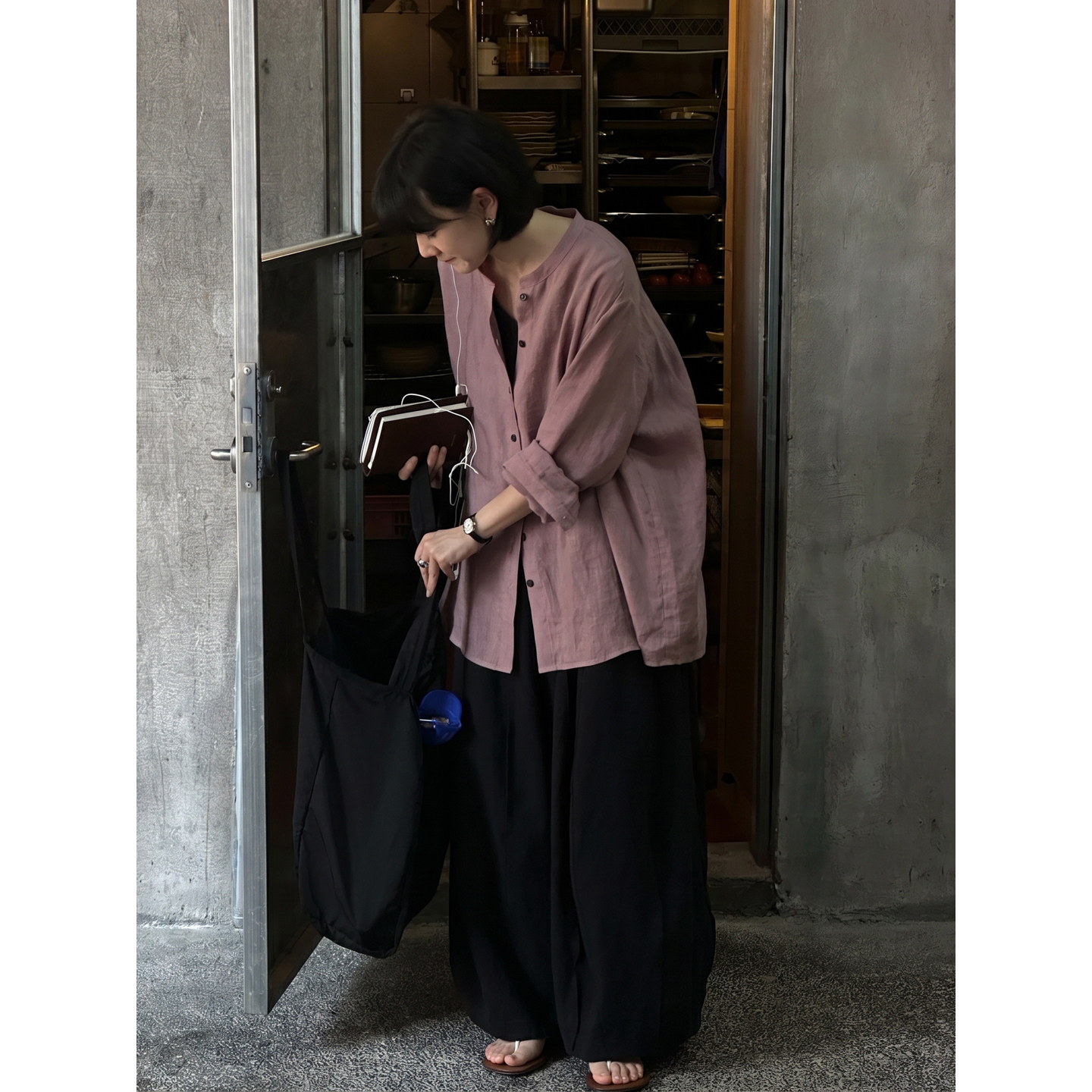 MMCC私服自留 无性别不缩水 胭脂紫 洗水亚麻衬衫 暗黑小立领上衣