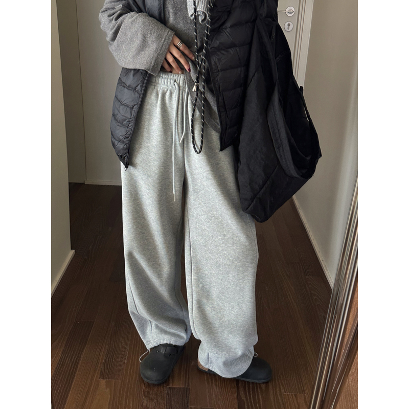 MMCC慵懒风松紧腰抽绳加绒保暖卫裤脚口可调节阔腿裤长裤女