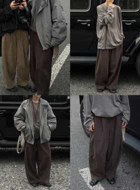 MMCC无性别进口料设计感慵懒风松紧腰百搭显瘦阔腿裤磨毛款长裤女