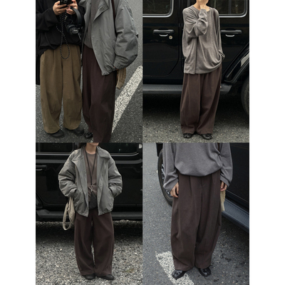 MMCC无性别进口料设计感慵懒风松紧腰百搭显瘦阔腿裤磨毛款长裤女