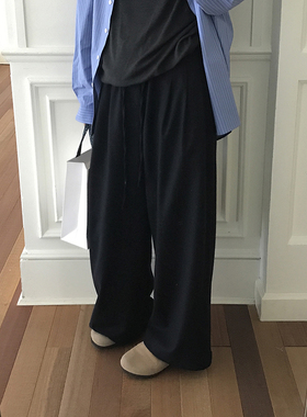 MMCC秋冬慵懒风宽松显瘦羊毛裤抽绳裤子直筒裤阔腿裤休闲裤长裤女