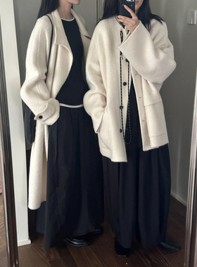 MMCC慵懒风高级感气质百搭温柔大口袋圆领羊驼毛短款大衣外套女