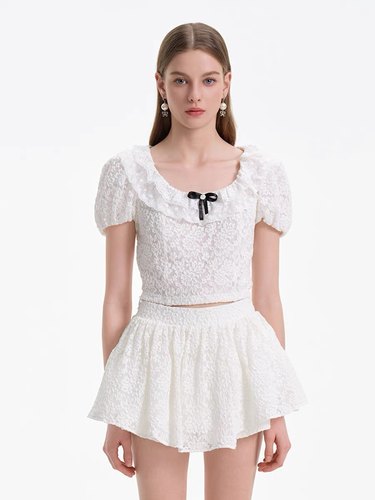 ROCHAROMA套装女U领蕾丝短袖上衣不对称裙裤2025春季新款noneofus