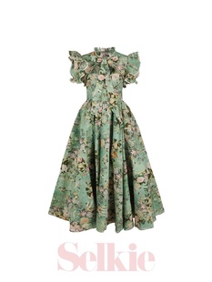 Selkie官方授权迷笛连衣裙 绿底玫瑰园印花noneofus