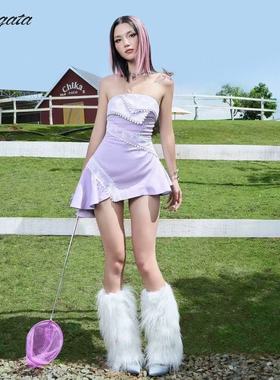 Mangata 多巴胺少女风不规则翻领修身A字裙