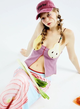 BlackdogBKK泰国小众品牌度假水果吊带紫色撞色上衣个性辣妹风