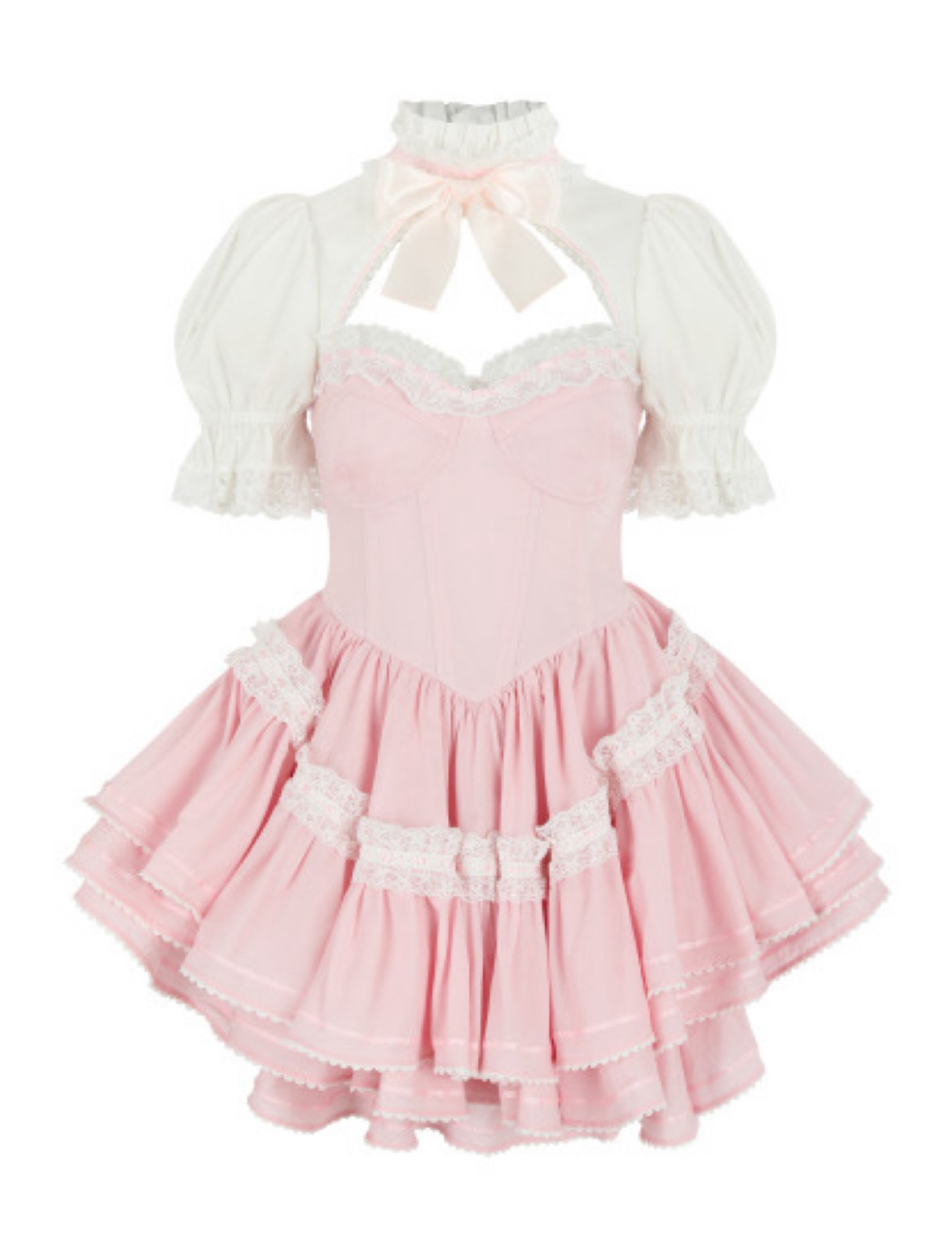 Selkie官方授权柔粉色撞象牙白蝴蝶结迷你连衣裙noneofus