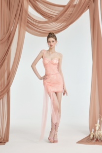 Luck 新款 Rhea 上衣飘带网纱短裙夏季 半身裙两件套 抹胸短款 Sheer