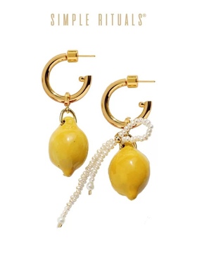 Simple Rituals明星同款手工陶瓷柠檬之恋珍珠耳环复古高级感耳饰
