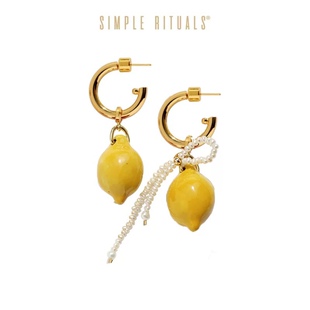 Simple Rituals明星同款手工陶瓷柠檬之恋珍珠耳环复古高级感耳饰