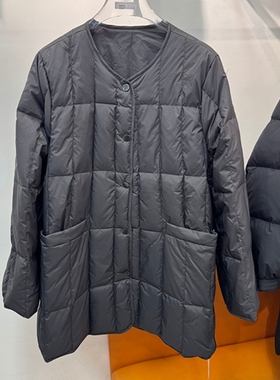 Maroon DEW休闲时尚圆领白鹅绒中长款外套2025冬季宽松轻便羽绒服