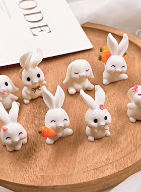 卡通小动物可爱兔子多肉植物配件吃胡萝卜萌兔微景观树脂摆件SZ79