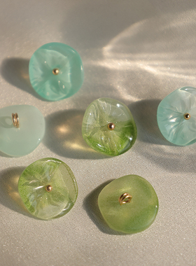 国潮新中式唐装绿色荷叶纽扣旗袍衬衫汉服配饰扣子吊坠材料Z405