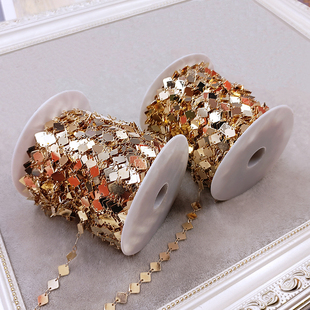 6mm宽纯铜保色KC金方片链条diy古风头饰配件手工发饰品材料23