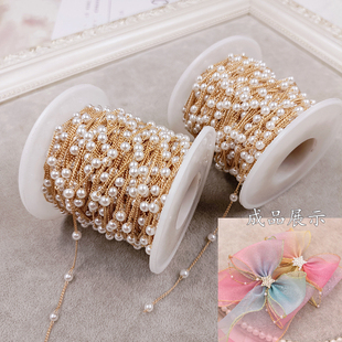 4mm间隔珍珠链条diy材料串珠手工发饰发夹耳饰蝴蝶结飘带配件22