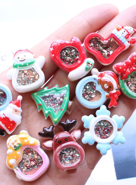 2020新款圣诞树脂饰品配件内嵌可晃动彩钻头饰发圈皮筋材料sz43