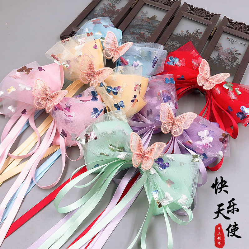 diy手工自制头饰发夹头花超仙蝴蝶套餐飘带对夹送视频教程cg84