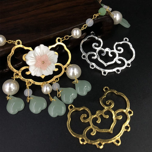 古风璎珞项圈金锁长命锁云纹同心锁手工diy挂件步摇饰品配件56#