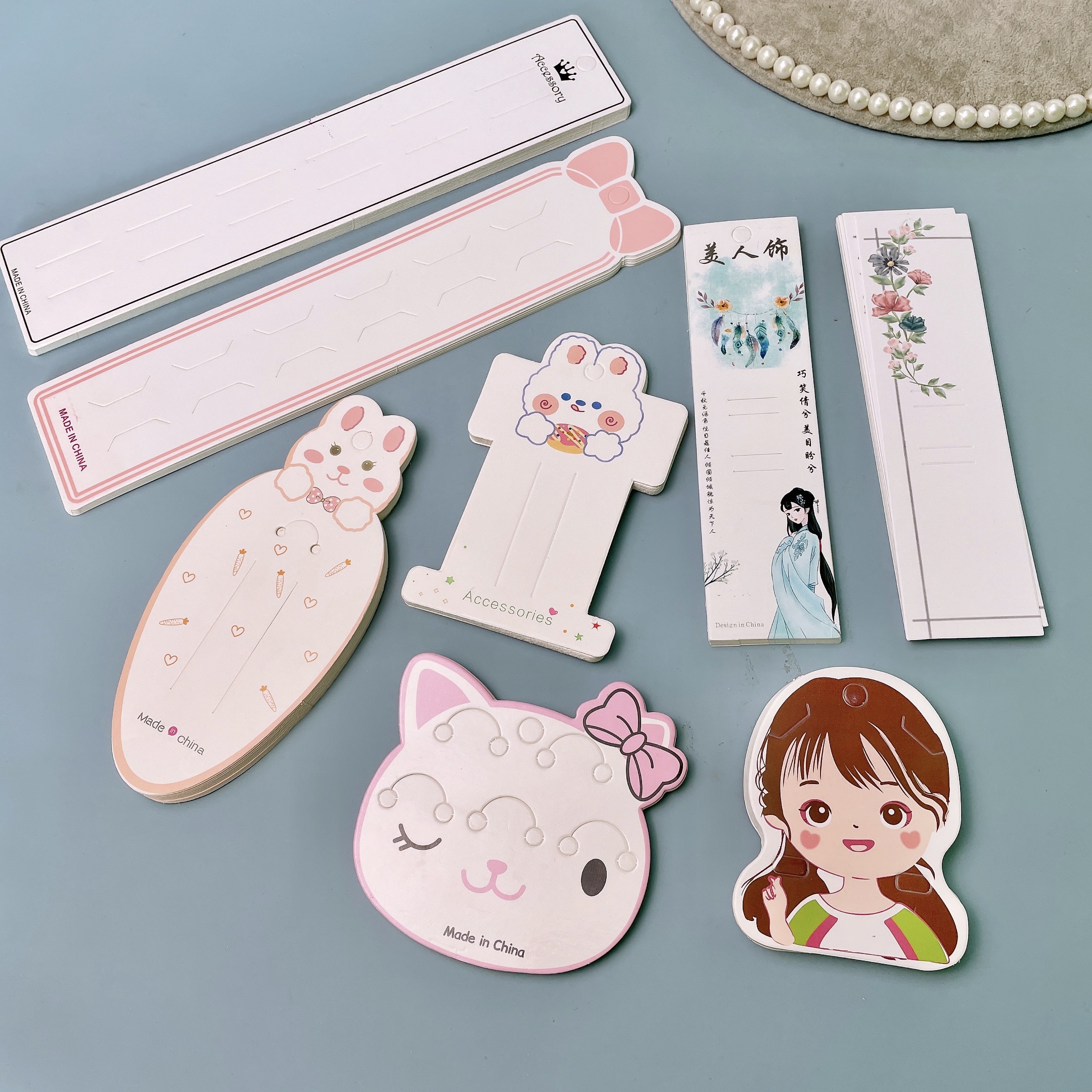 彩色卡通兔子可爱女孩包装卡纸抓夹发圈diy发饰卡片包装礼物材料