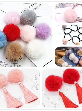 3/3.5/4CM人造獭兔毛球发夹发圈 手工diy发饰发箍头饰品材料HD118