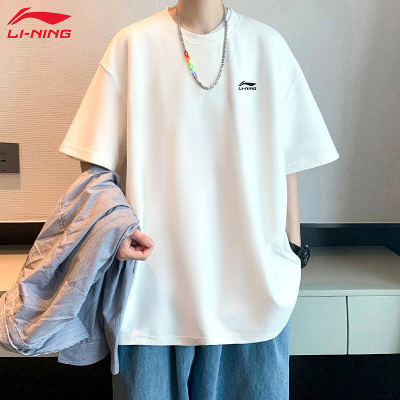 李宁情侣纯棉运动短袖26夏季男女同款时尚百搭舒适亲肤圆领五分袖