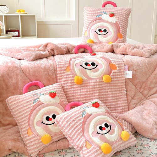 加厚长绒三合一车载午睡抱枕被