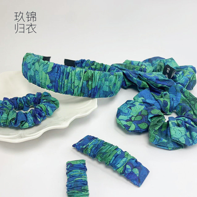 玖锦归衣原创设计布艺发饰翡翠绿色海洋发圈发箍发卡0007