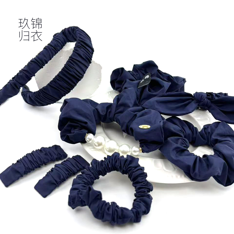 玖锦归衣原创设计欧美风大肠发圈发夹抓夹发饰布艺时髦法式蓝0057