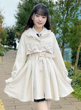 日单RJT全新萝莉塔外套风衣连衣裙女长袖透明褶皱V领假两件套