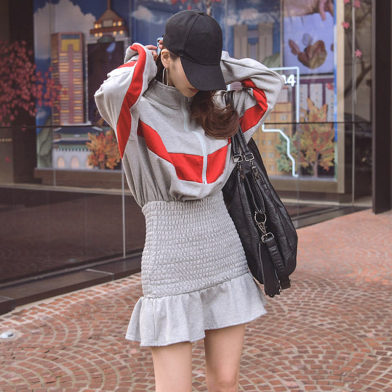 秋装女2019新款韩版性感修身撞色短裙连帽上衣女长袖连衣裙女女装|ruв категории Женская одежда, платье - от Buy2taobao.com для оказания профессиональной услуги покупки агента Taobao