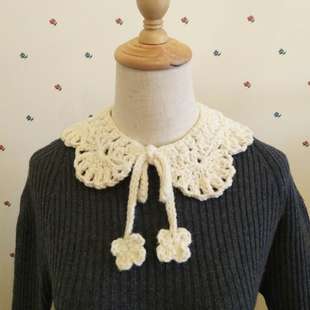 网红人气编织羊驼毛蕾丝钩花假领装 饰领围脖秋冬毛线领娃娃领成品