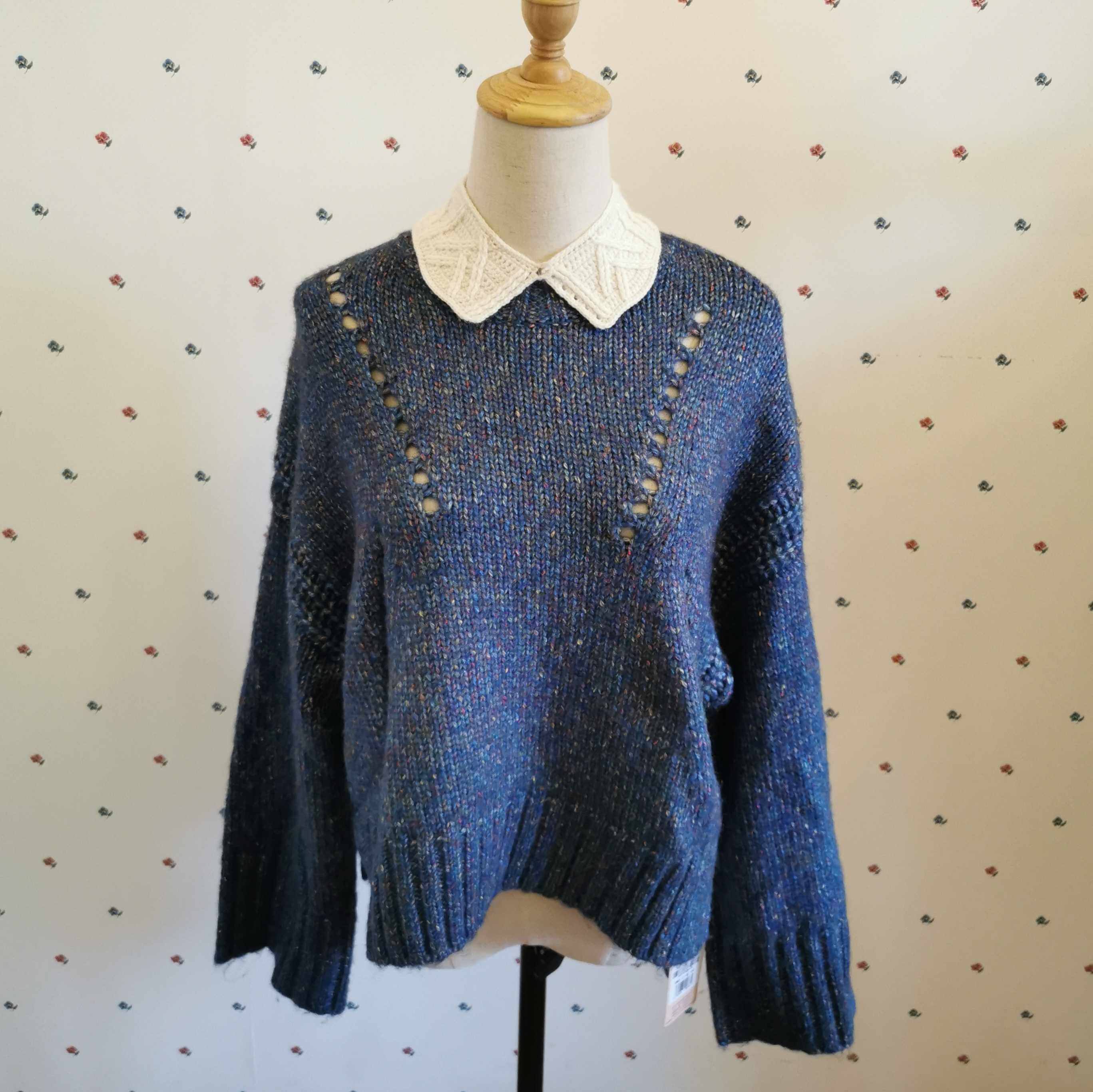 人气新品纯手工diy编织羊毛假领子北欧装饰领经典立体阿伦花样领