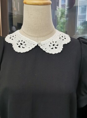春夏新品限量纯手工DIY钩编亚麻蕾丝花朵假领法式复古装饰领