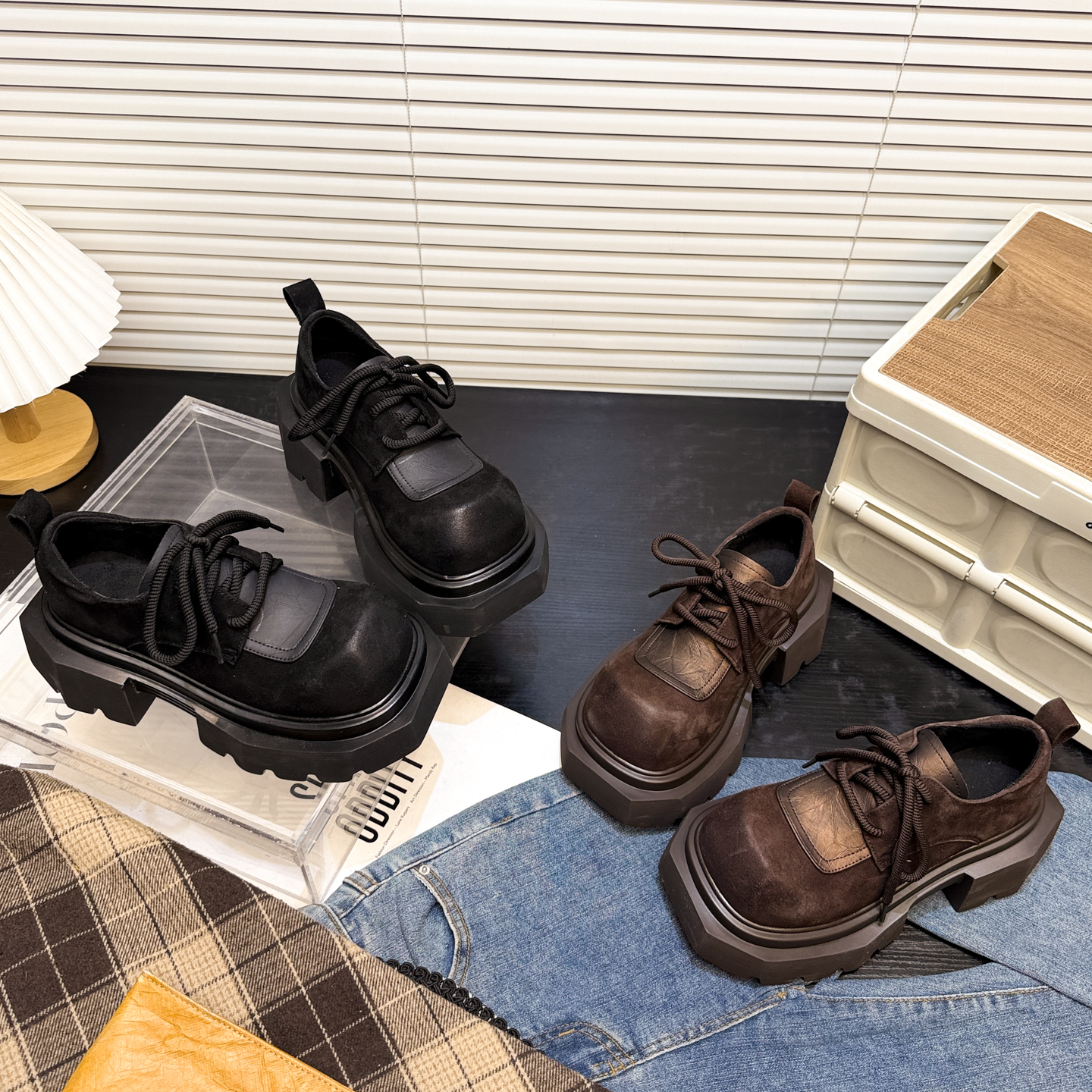 日本OFFCAT真皮厚底大头德比鞋女2026款系带休闲百搭增高小皮鞋潮