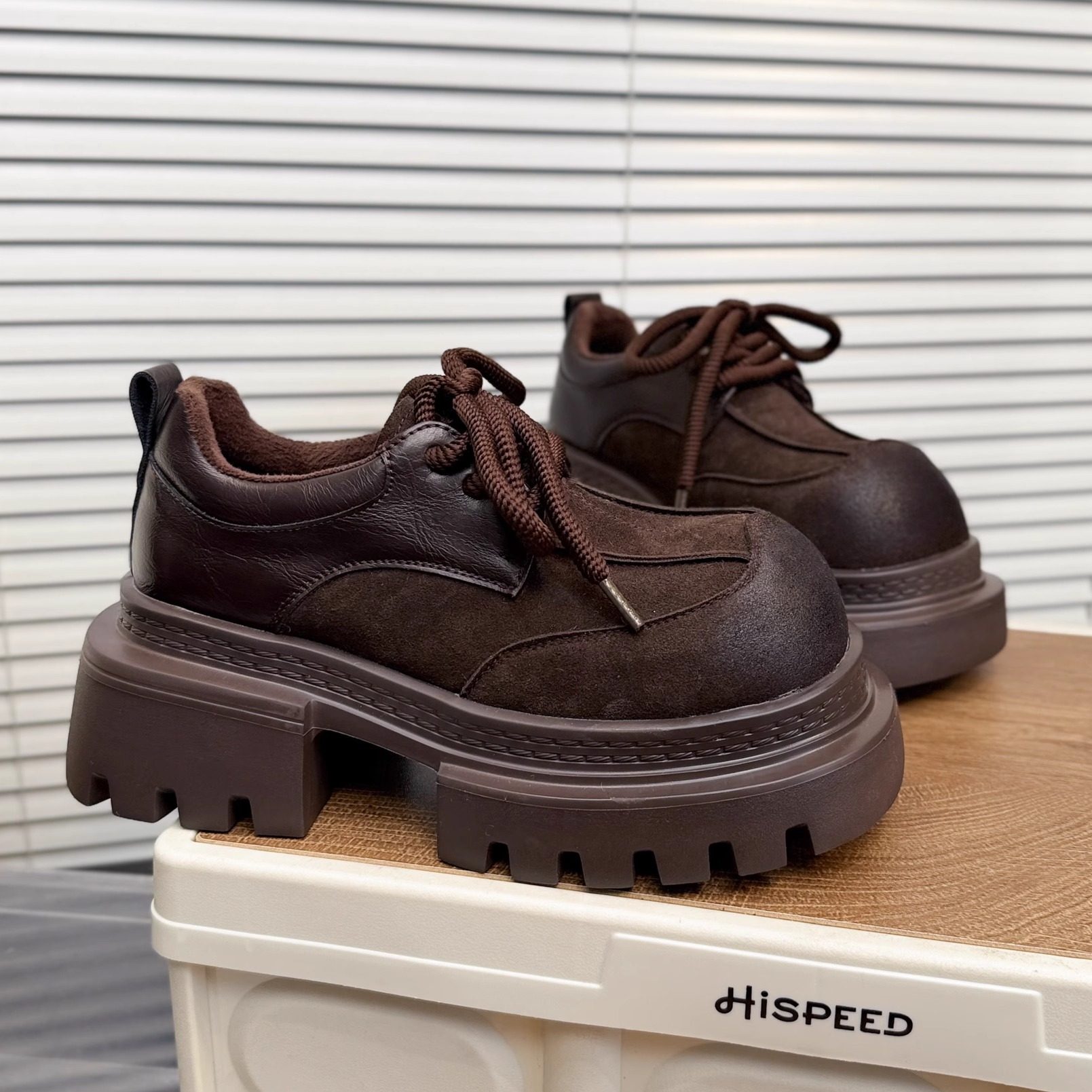 日本OFFCAT磨砂真皮厚底大头小皮鞋女2025冬季新款加绒英伦乐福鞋