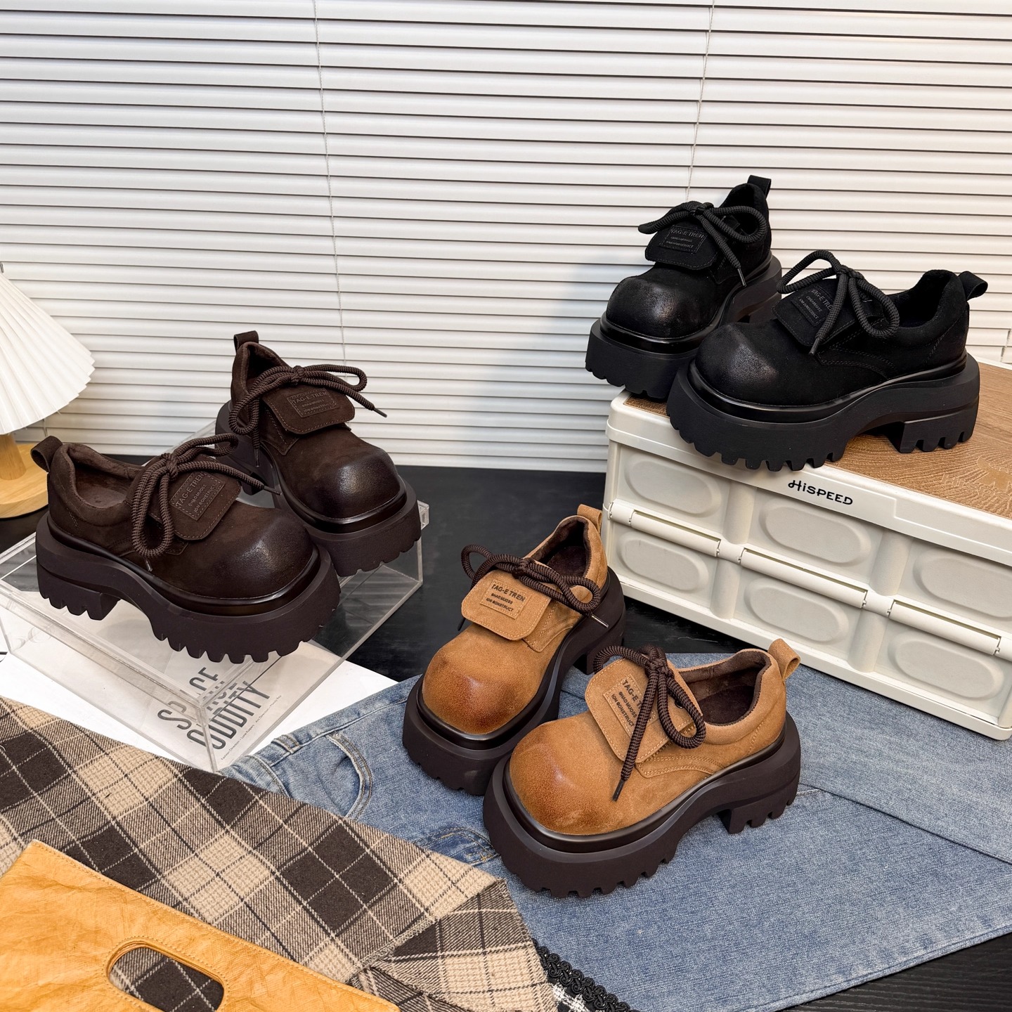 日本OFFCAT真皮厚底大头德比小皮鞋女2026款系带翻领时尚休闲单鞋