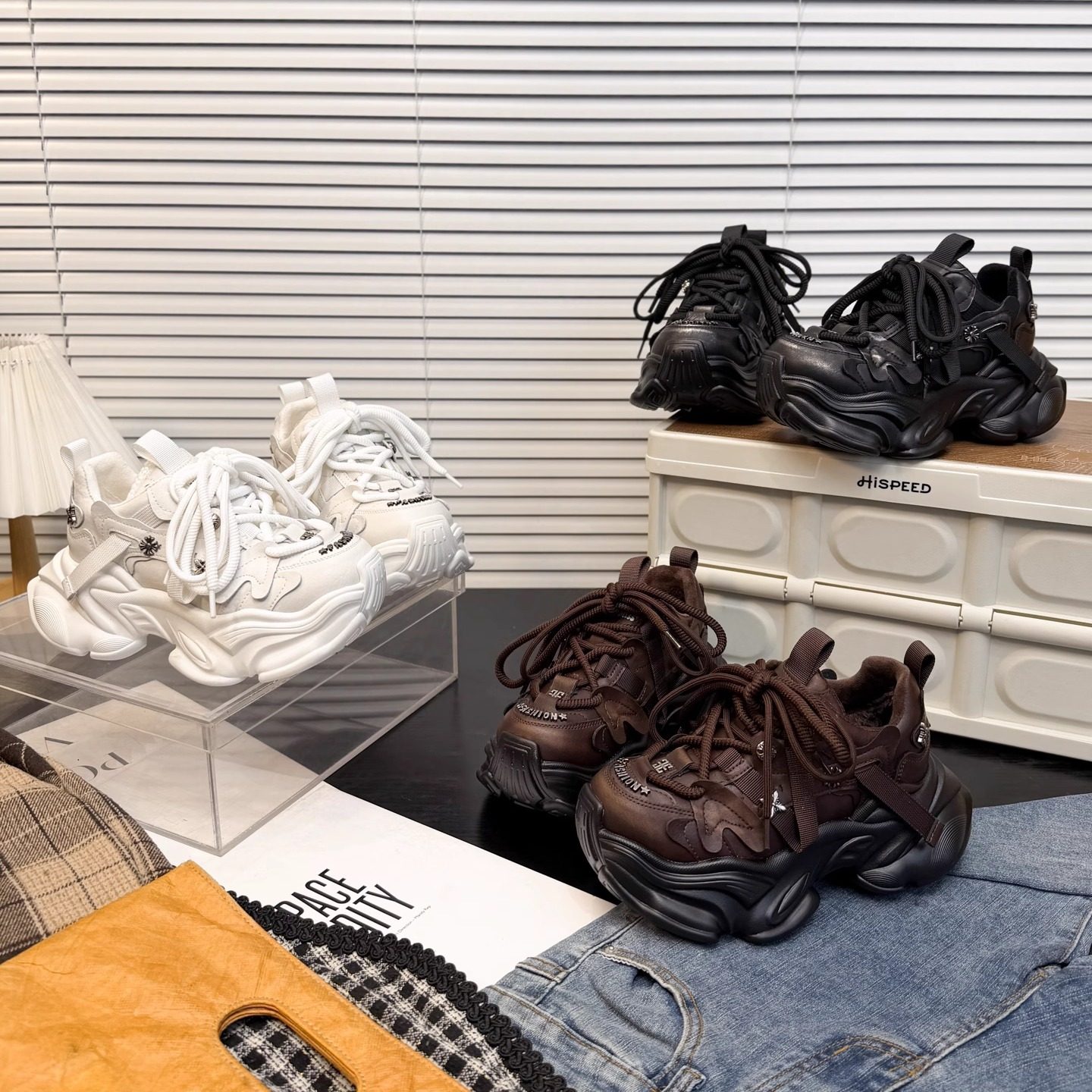 日本OFFCAT7cm真皮厚底加绒保暖老爹鞋女2025冬季新款休闲运动鞋