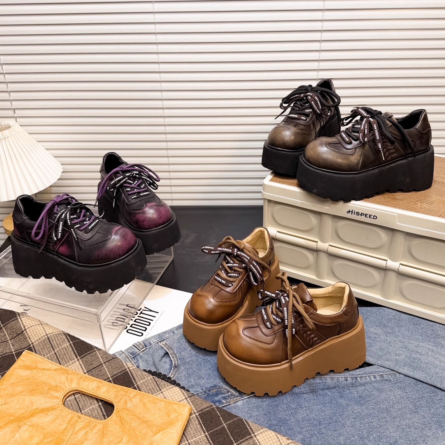 日本OFFCAT真皮松糕厚底大头乐福鞋女休闲高跟系带韩版圆头小皮鞋