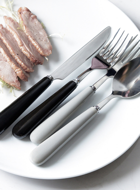 cybil 灰色黑色西餐三件套 主餐勺主餐叉餐刀西餐勺意面叉锯齿刀