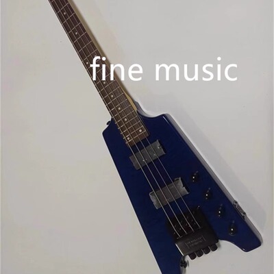 透明蓝虎纹无头电贝司trans blue headless electric bass