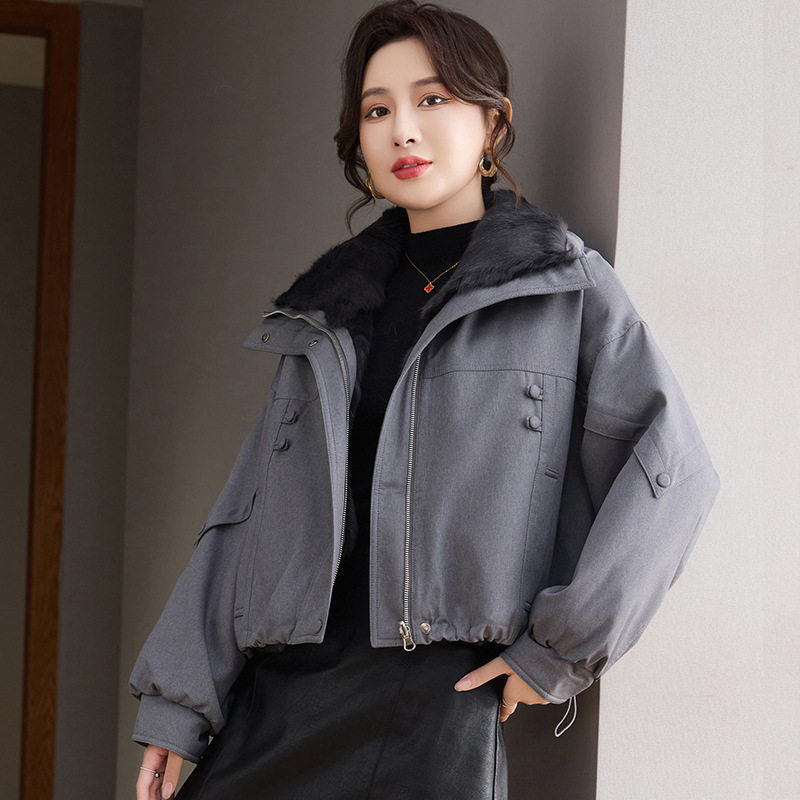 海宁两面穿獭兔毛领加厚派克服