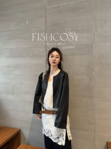 圆领短款柔软pu皮衣外套