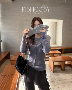 颜色超美My 可分开 fish 雾霾蓝针织两件套针织衫 清冷感叠穿打底