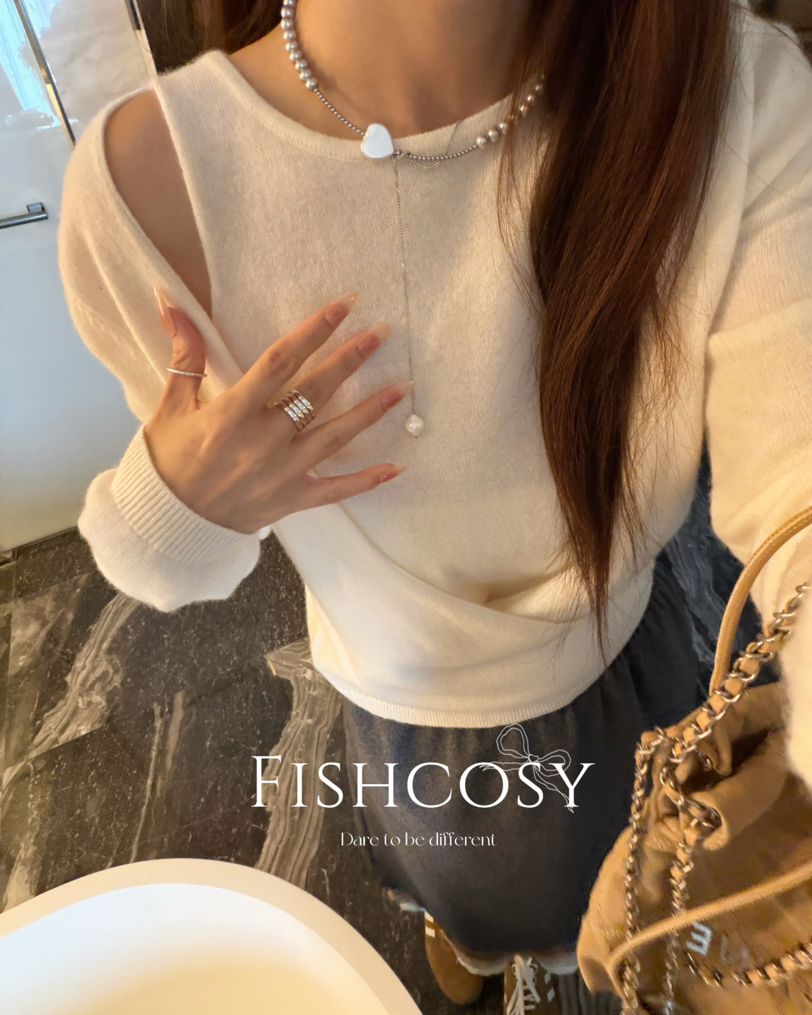 韩国设计师款假两件不规则下摆绑带纯色长袖针织衫