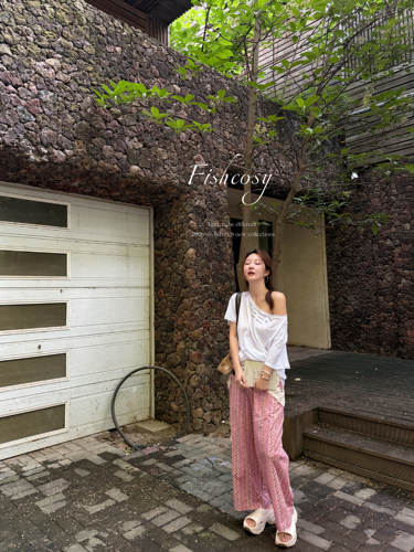 超薄棉彩色9分休闲裤 Fishcosy 韩国新品 松紧腰超舒服 薄溜弯裤